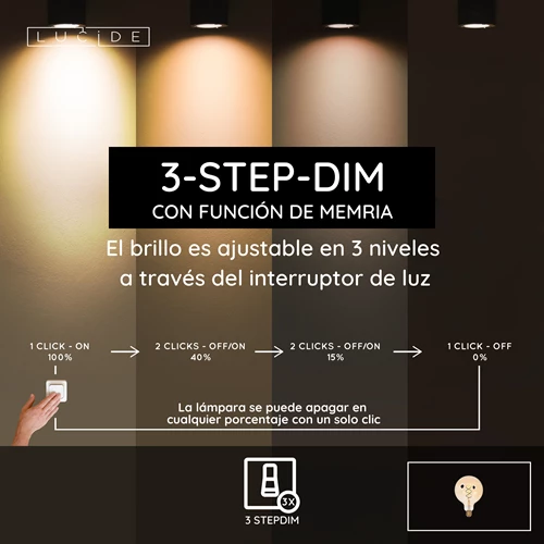 Lucide G125 - Lámpara de filamento - Ø 12,5 cm - LED 3 StepDim (Memoria) - E27 - 1x4,9W 2200K - Ámbar - USP